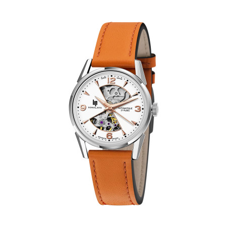 MONTRE LIP HIMALAYA 33 SABLIER ACIER  BLANC CUIR ORANGE