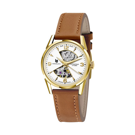 MONTRE LIP HIMALAYA 33 SABLIER DOREE BLANC CUIR MARRON