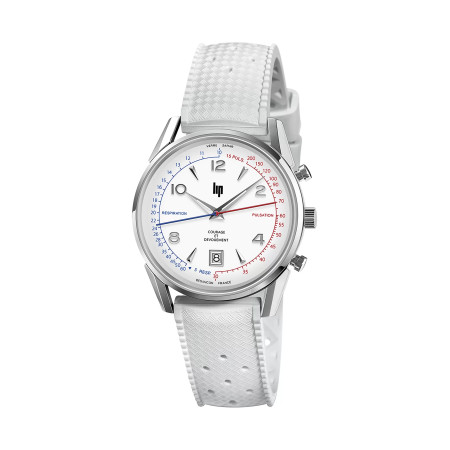 MONTRE LIP COURAGE 35 ACIER BRACELET CAOUTCHOUC BLANC