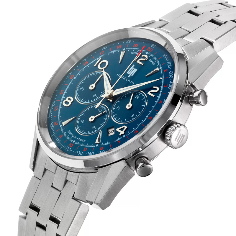 MONTRE LIP HIMALAYA 40 CHRONO CADRAN BLEU BRACELET METAL