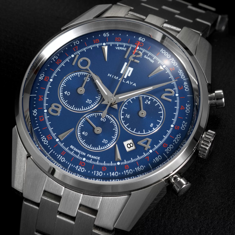 MONTRE LIP HIMALAYA 40 CHRONO CADRAN BLEU BRACELET METAL