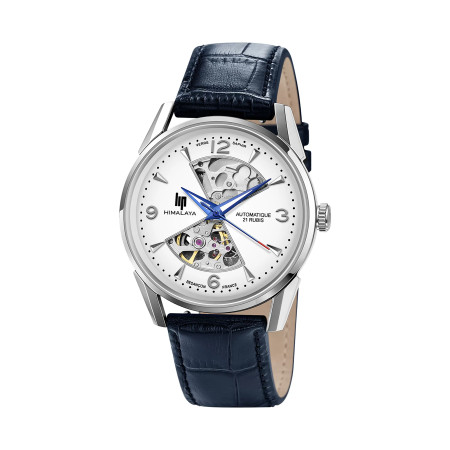 MONTRE LIP HIMALAYA 40 SABLIER ACIER CADRAN BLANC CUIR BLEU