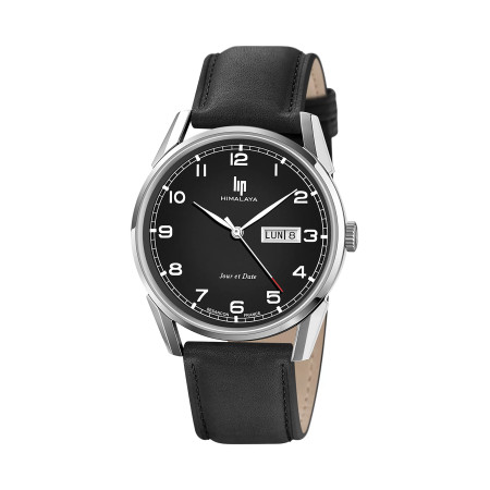 MONTRE LIP HIMALAYA 40 JOUR DATE ACIER CADRAN NOIR CUIR NOIR