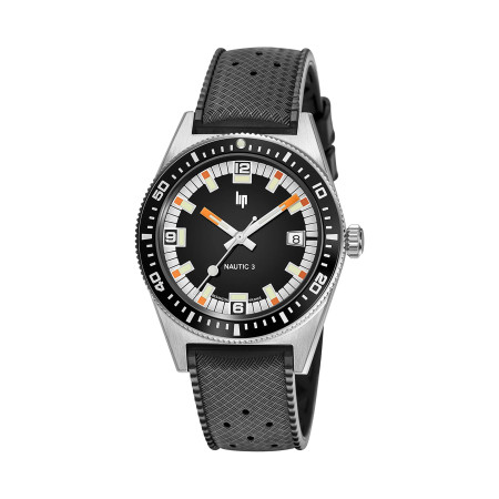 MONTRE LIP NAUTIC3 PLONGEE CADRAN NOIR CAOUTCHOUC NOIR