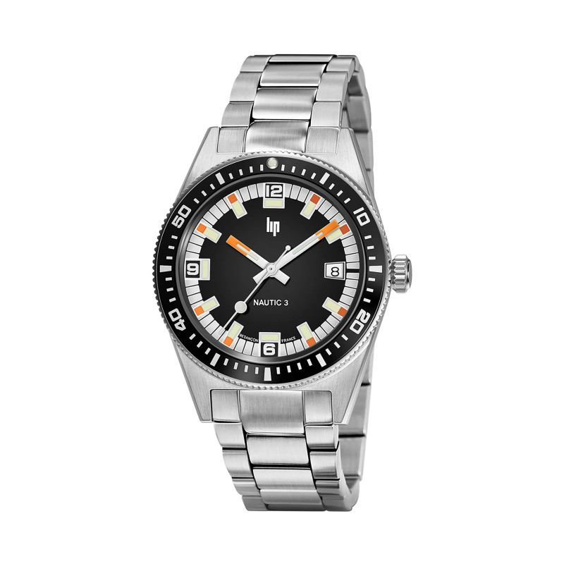 MONTRE LIP NAUTIC3 PLONGEE ACIER CADRAN NOIR BRACELET METAL