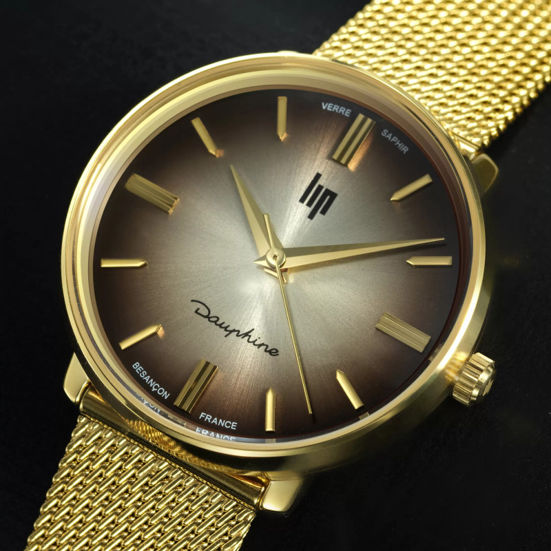 MONTRE LIP DAUPHINE 29 DOREE CADRAN MARRON BRACELET DORE