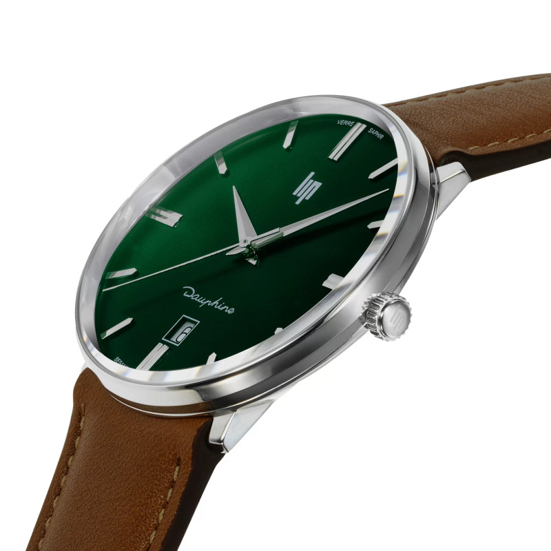 MONTRE LIP DAUPHINE 38 6ACIER CADRAN VERT CUIR MARRON