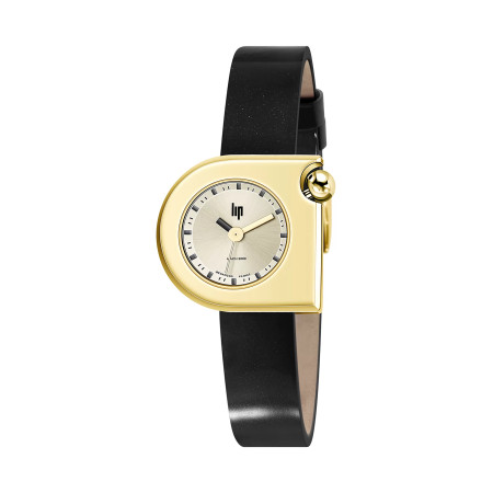 MONTRE LIP MACH2000 MINI MOON DOREE BRACELET CUIR NOIR