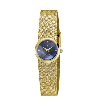 MONTRE LIP HENRIETTE NACRE NOIRE DIAMANTS METAL DORE