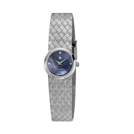 MONTRE LIP HENRIETTE NACRE NOIRE DIAMANTS METAL ARGENTE