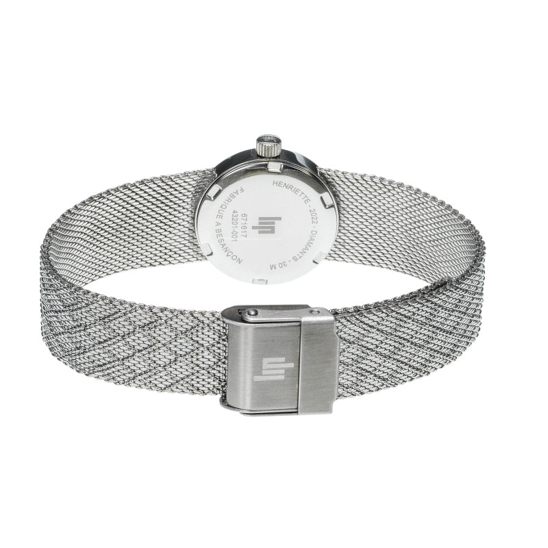 MONTRE LIP HENRIETTE NACRE NOIRE DIAMANTS METAL ARGENTE