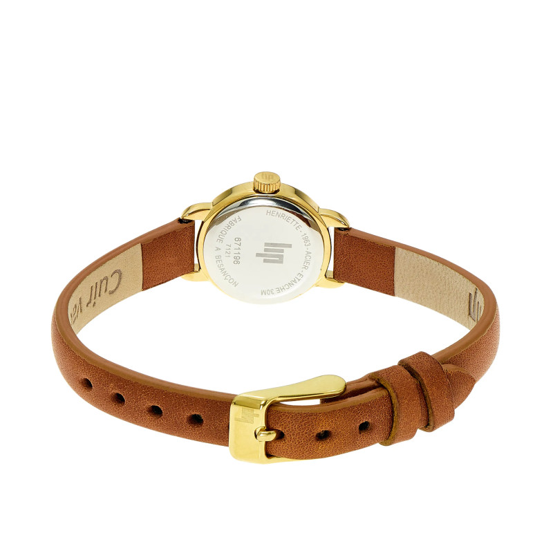 MONTRE LIP HENRIETTE DOREE CUIR MARRON